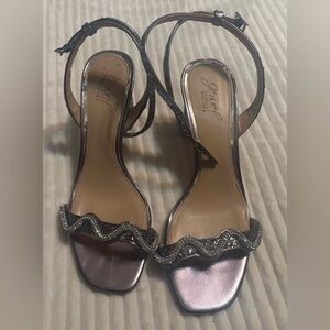 Jewel Badgley Mischka Gemma Sequin Embellished Metallic Strap Block Heel